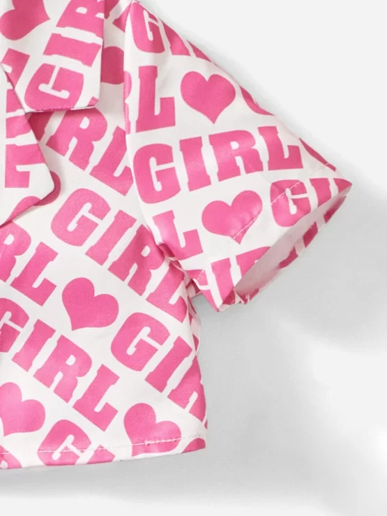 Baby Letter & Heart Print Lapel Neck Blouse & Pleated Skirt - Image 3