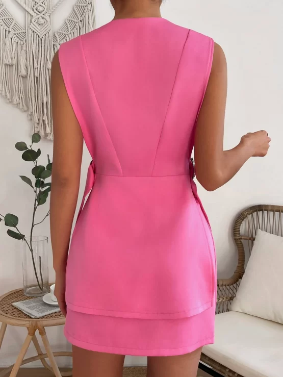 Sexy Front Knot Side Vest Single Button Blazer - Image 3