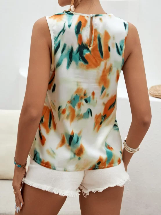 EMERY ROSE Tie Dye Draped Collar Detail Blouse - Image 2