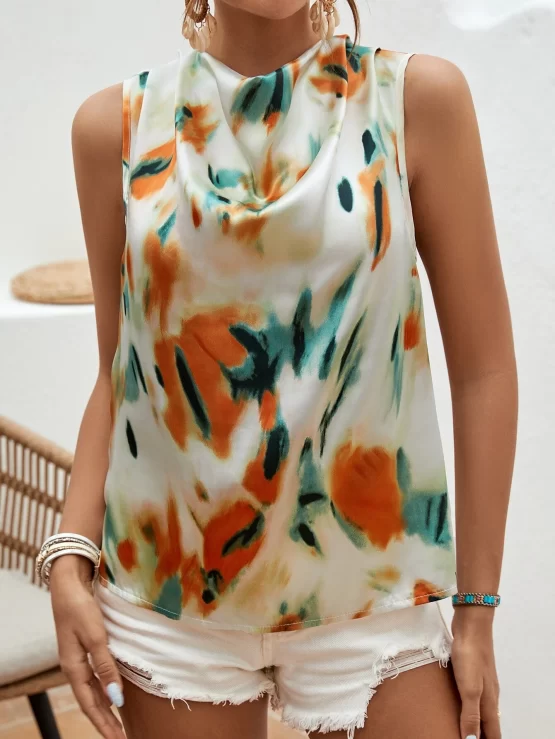 EMERY ROSE Tie Dye Draped Collar Detail Blouse - Image 3