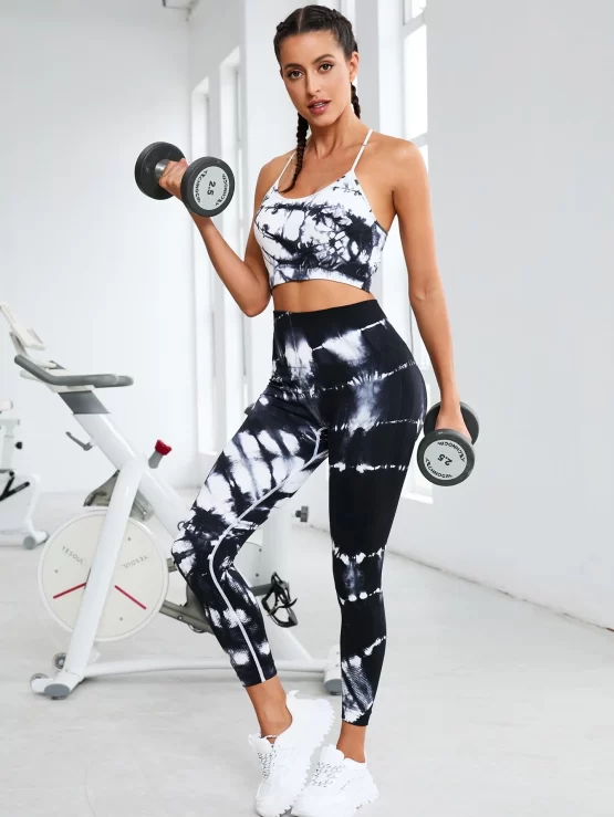 Backless Criss Cross Seamless Tie Dye Sports Set - Image 2