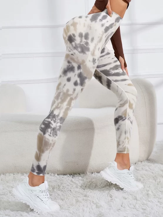 Tie Dye Cropped Wideband Waist Sports Leggings - Image 3