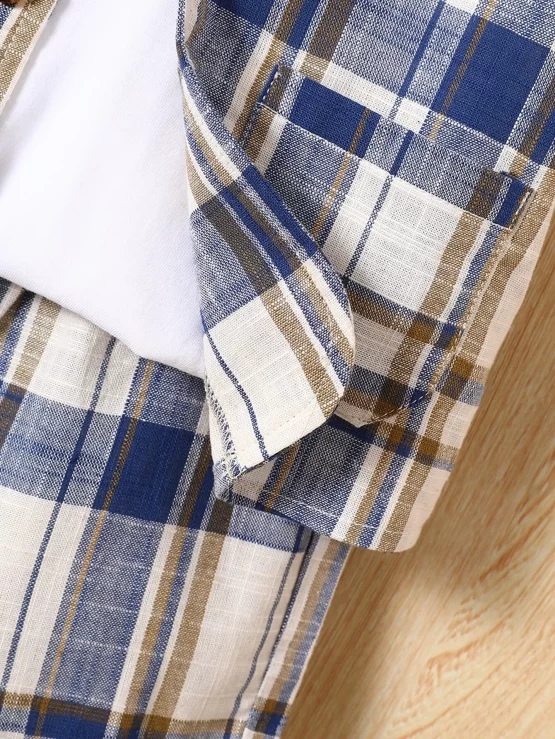 Baby Plaid Print Lapel Neck Shirt & Shorts - Image 3