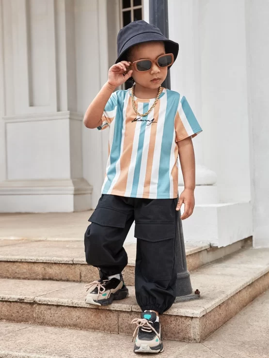 Toddler Boys Striped & Letter Color Block Graphic Tee - Image 2