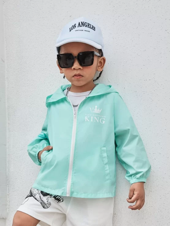 Toddler Boys Letter Graphic Zip Up Hooded Jacket - Image 3