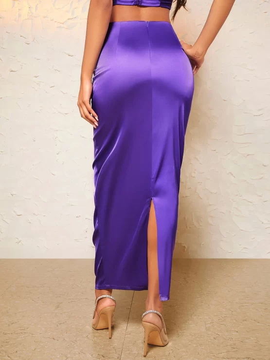 BAE Twist Front Split Back Pencil Satin Skirt - Image 3