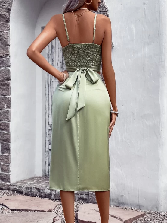 Solid Shirred Tie Back Cami Top & Drawstring Skirt - Image 3