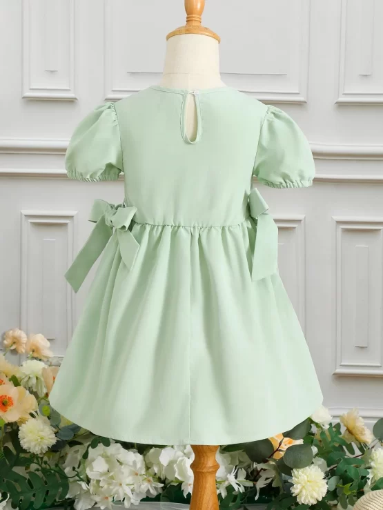 Toddler Girls Puff Knot Side Sleeve Dress - Image 2