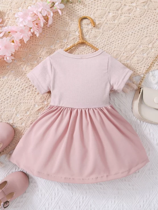 Baby Plain Bow Front A Line Sleeve Dress - Image 3
