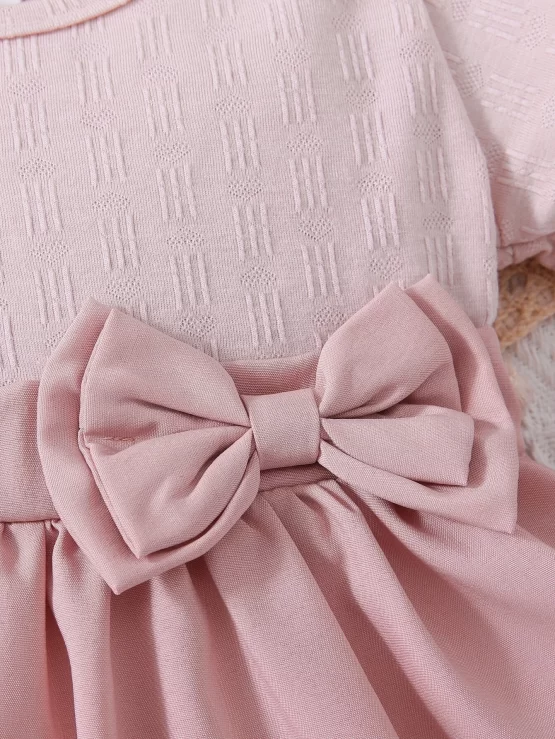 Baby Plain Bow Front A Line Sleeve Dress - Image 2