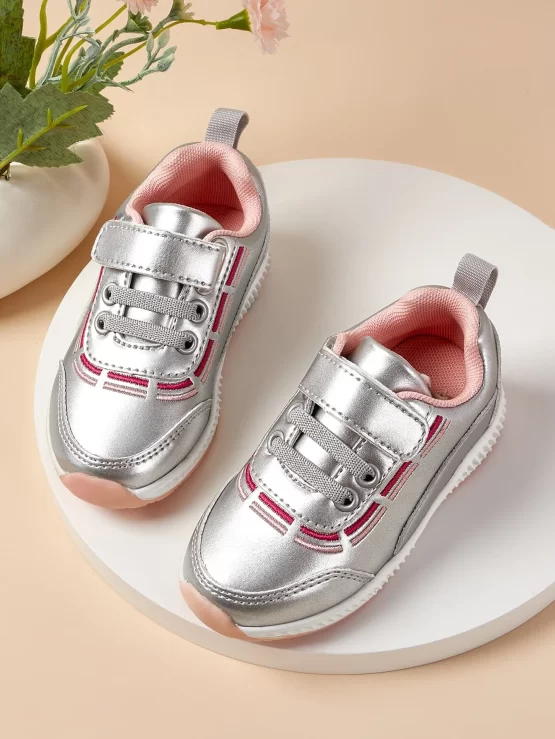 Girls Striped Pattern Running Shoes, Lace-up Front Sneakers - Image 2