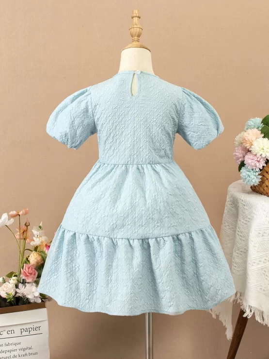 Toddler Girls Puff Ruffle Hem Sleeve Dress - Image 2