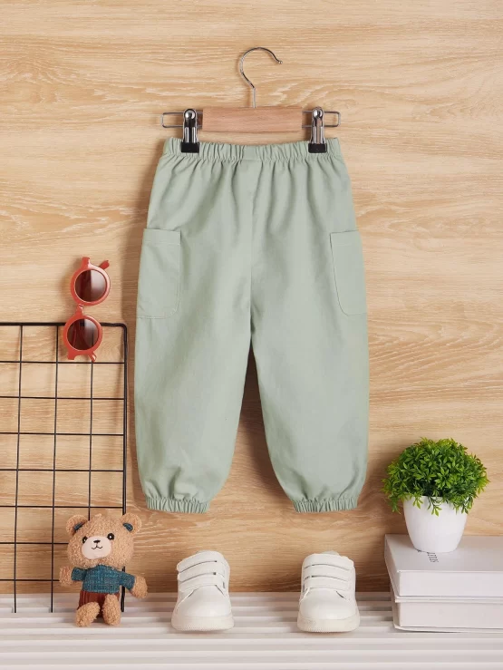 Baby Solid Plain Cotton Patched Pocket Pants - Image 2