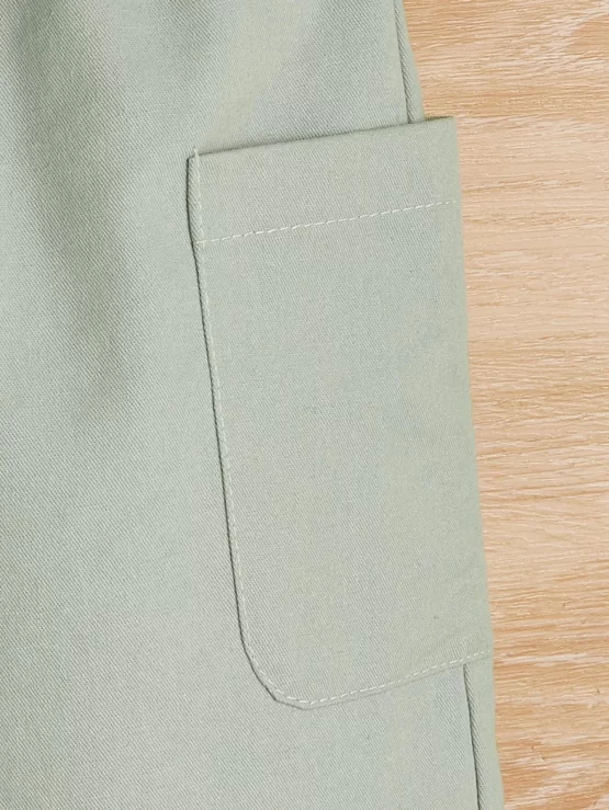 Baby Solid Plain Cotton Patched Pocket Pants - Image 3