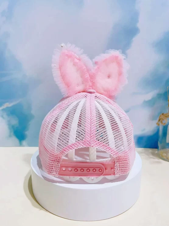 Toddler Girls Rabbit Ear & Faux Pearl Breathable Trucker Decor Hat - Image 3