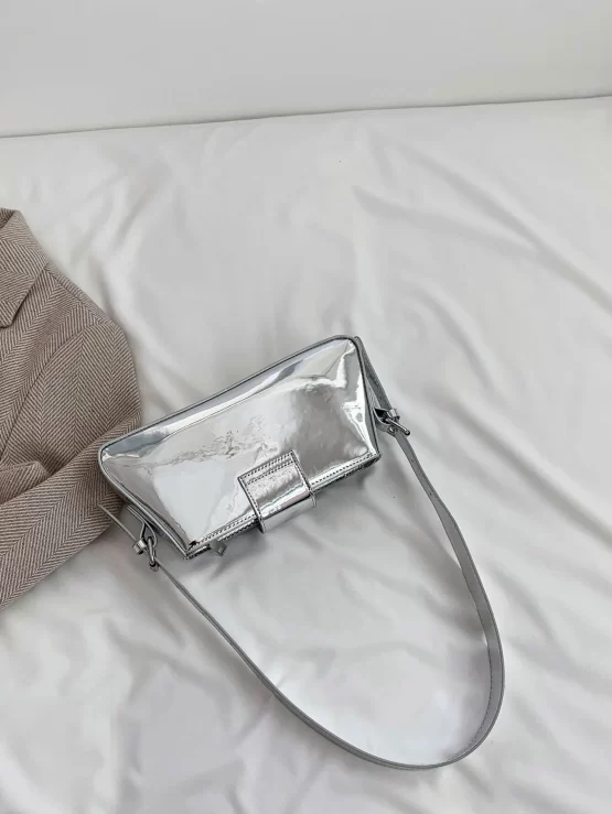 Medium Metallic Baguette Bag Buckle Decor PU - Image 3
