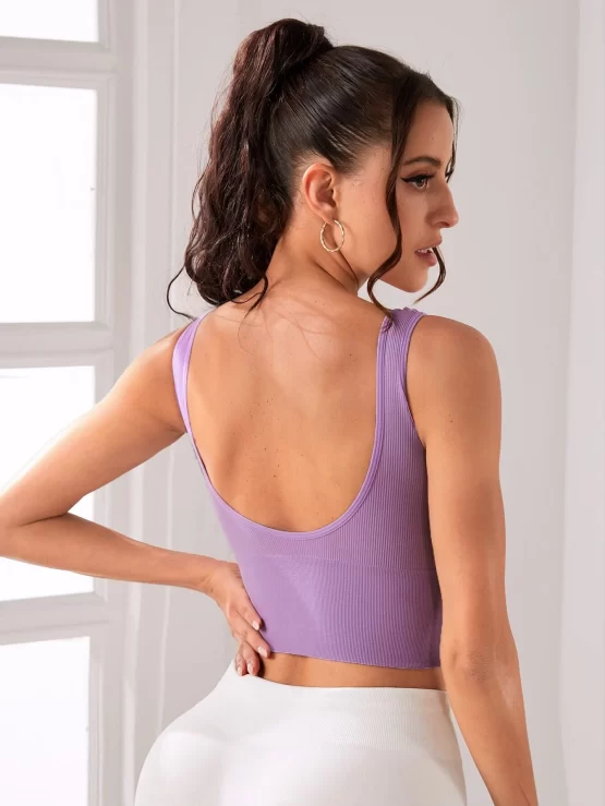 Solid Straight Crossed Straps Bustier Sports Bra - Image 7