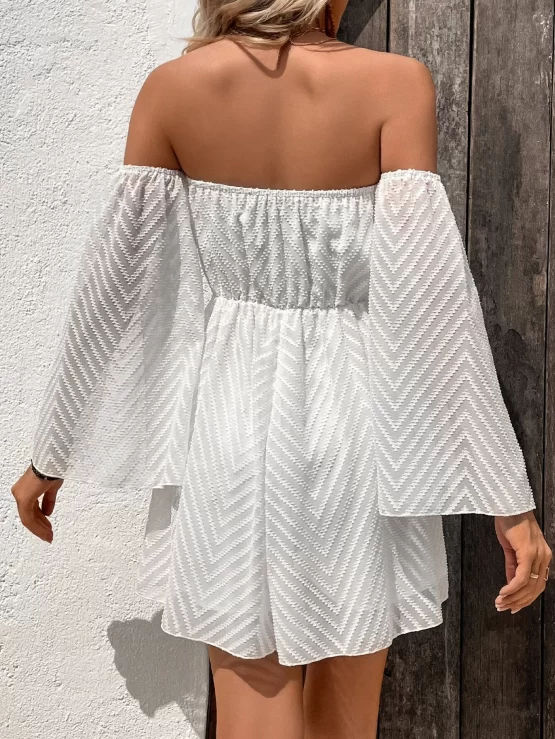 Off Shoulder Knot Front Split Sleeve Romper - Image 2