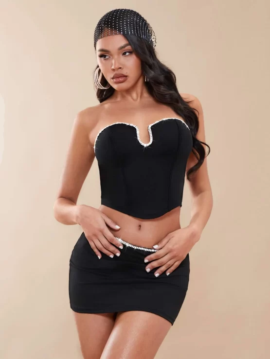 BAE Rhinestone Detail Tube Top & Bodycon Skirt - Image 3