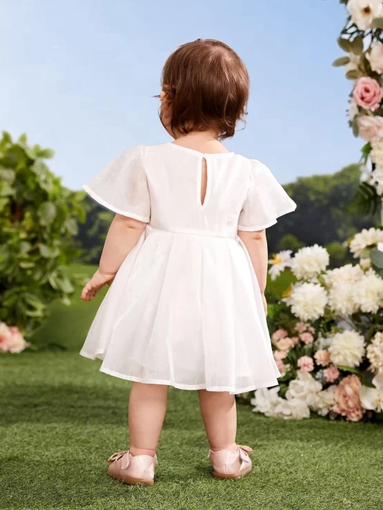 Baby Solid Butterfly Organza Overlay Sleeve Dress - Image 3