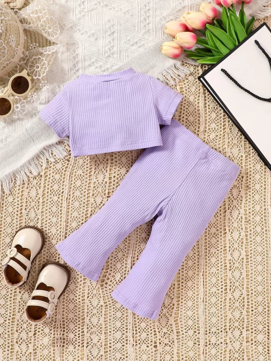 Baby Twist Rib Knit Front Tee & Flare Leg Pants - Image 2