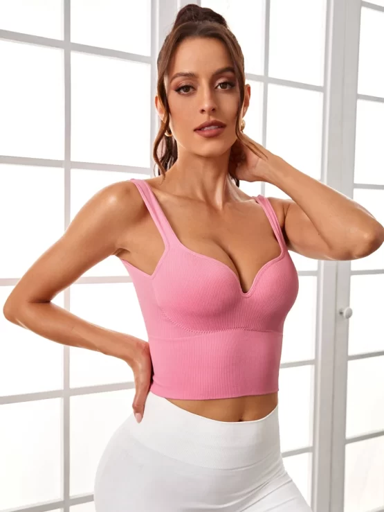 Solid Straight Crossed Straps Bustier Sports Bra - Image 5