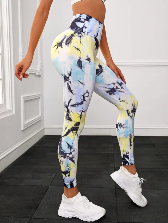 Tie Dye Cropped Tummy Control Sports Leggings - Image 3