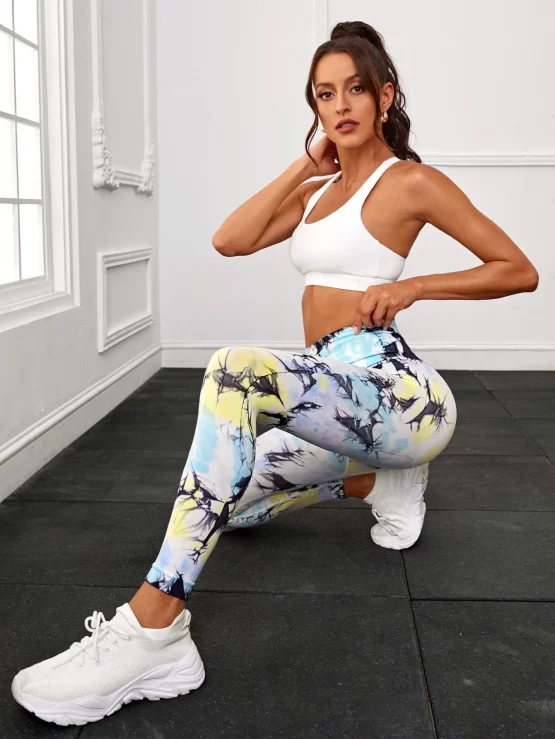 Tie Dye Cropped Tummy Control Sports Leggings - Image 2
