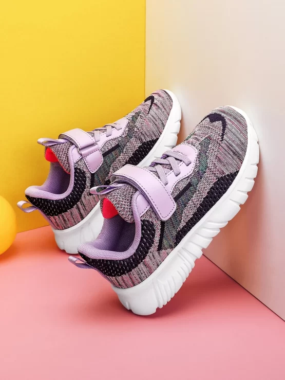 Girls Color Block Hook-and-loop Fastener Sneakers, Sporty Spring Autumn Running Front Shoes - Image 2