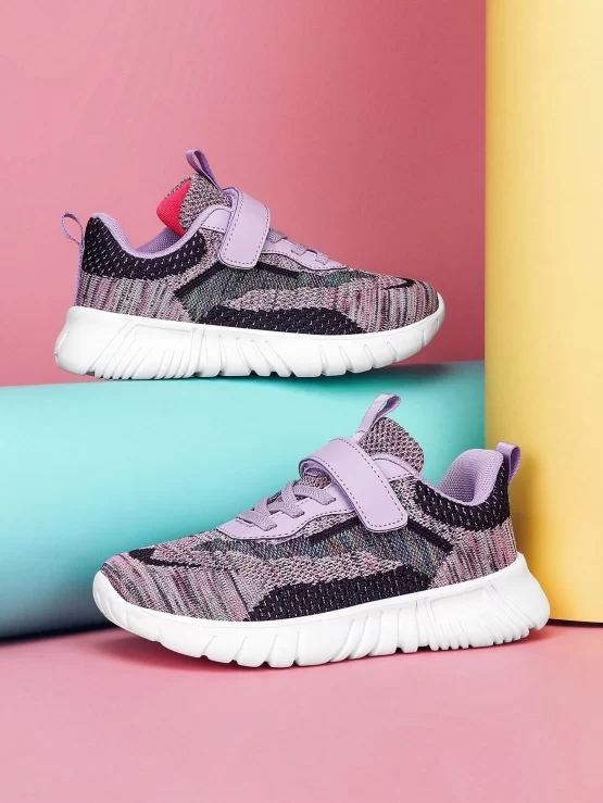 Girls Color Block Hook-and-loop Fastener Sneakers, Sporty Spring Autumn Running Front Shoes - Image 3
