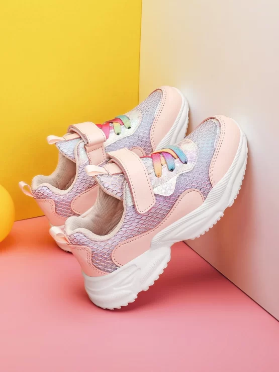 Girls Hook-and-loop Fastener Sneakers, Sporty Spring Autumn Chunky Design Sneakers - Image 2