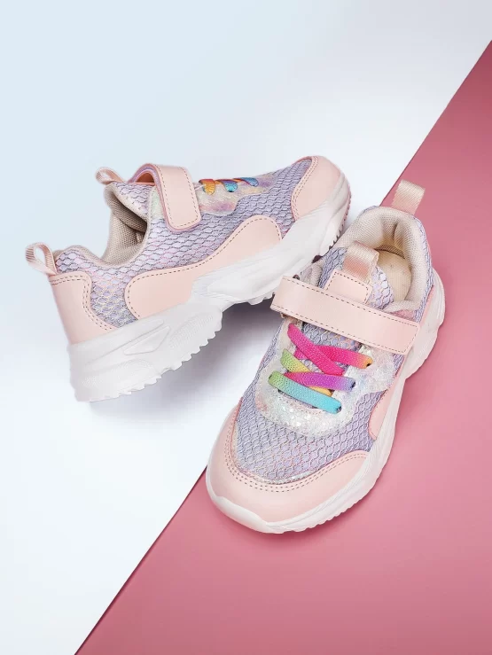 Girls Hook-and-loop Fastener Sneakers, Sporty Spring Autumn Chunky Design Sneakers - Image 3