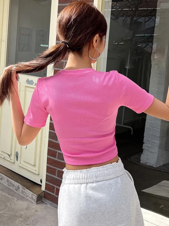 DAZY Butterfly Print Ribbed Knit Crop Tee - Image 3
