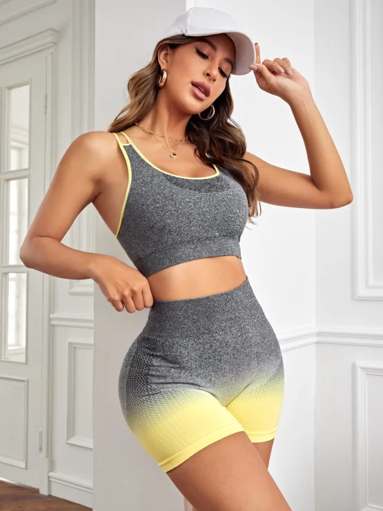 Ombre Criss Cross Cut Out Back Sports Set - Image 2