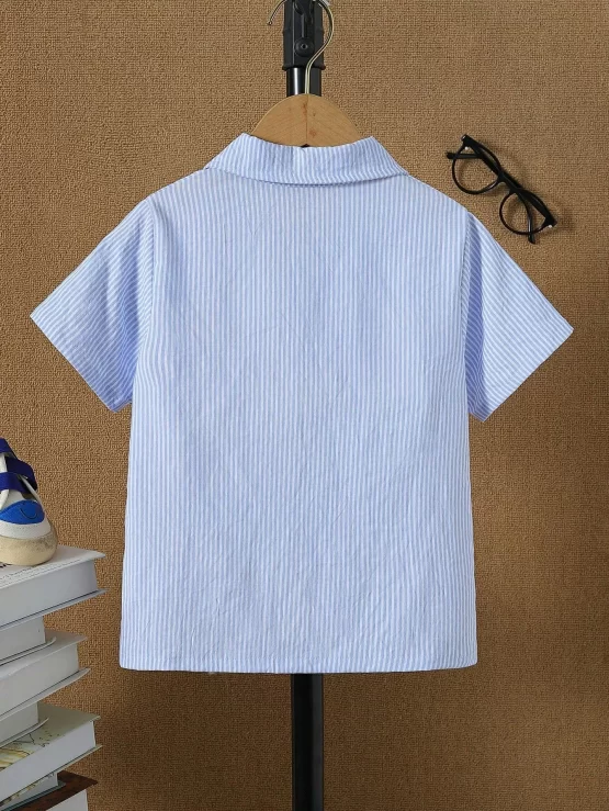Toddler Boys Striped Print Button Front Sleeve Shirt - Image 3