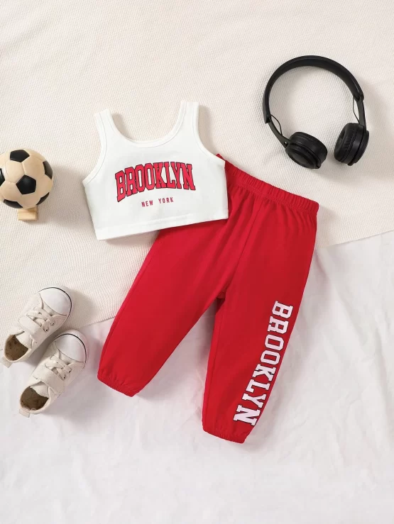 Baby Letter Graphic Tank Top & Sweatpants
