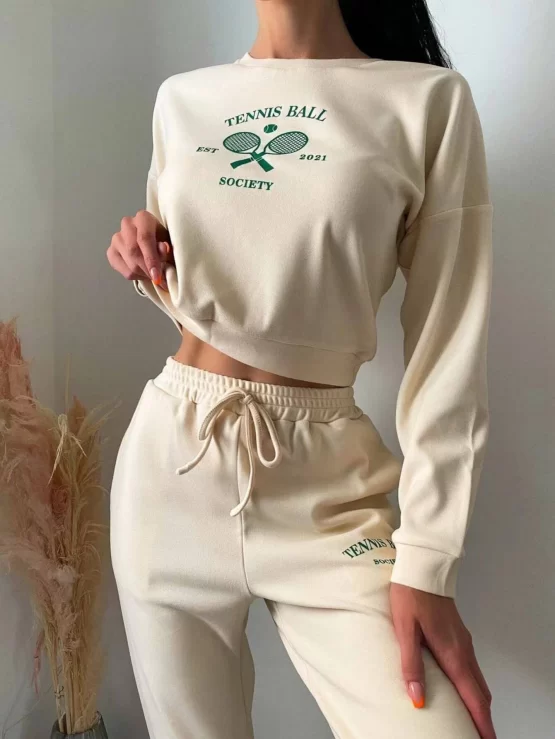 Racket & Letter Drop Shoulder Graphic PJ Set