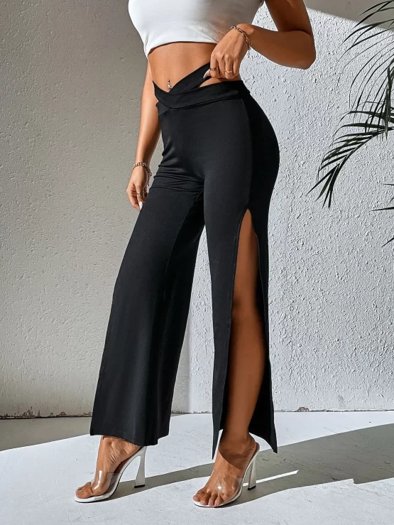 Criss Cross Cut Out Split Thigh Waist Pants