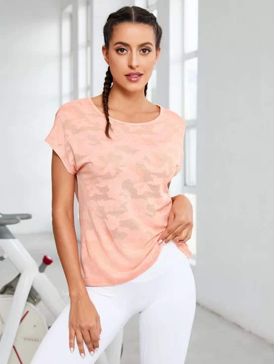 Camo Print Short Batwing Sleeve Sports Tee