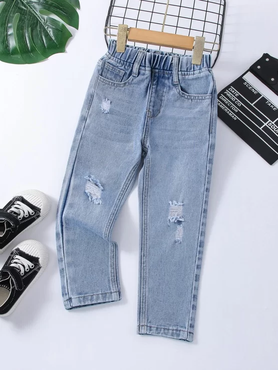 Toddler Boys Frayed Bleach Wash Ripped Jeans