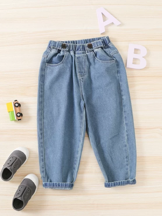 Toddler Boys Elastic Waist Tapered Pocket Jeans