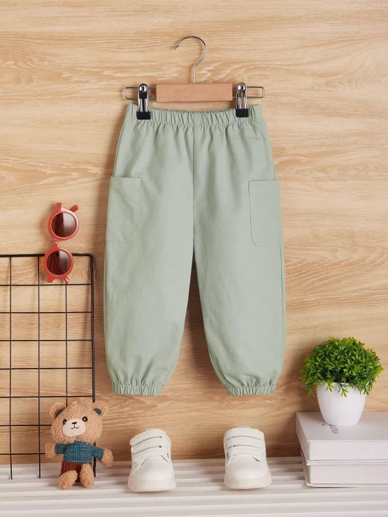 Baby Solid Plain Cotton Patched Pocket Pants