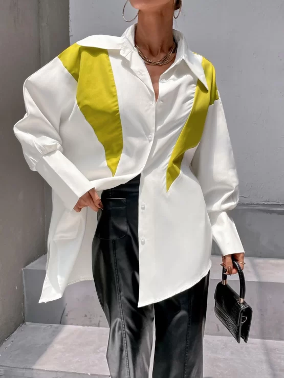 Color Block Batwing Sleeve Oversized Hem Shirt
