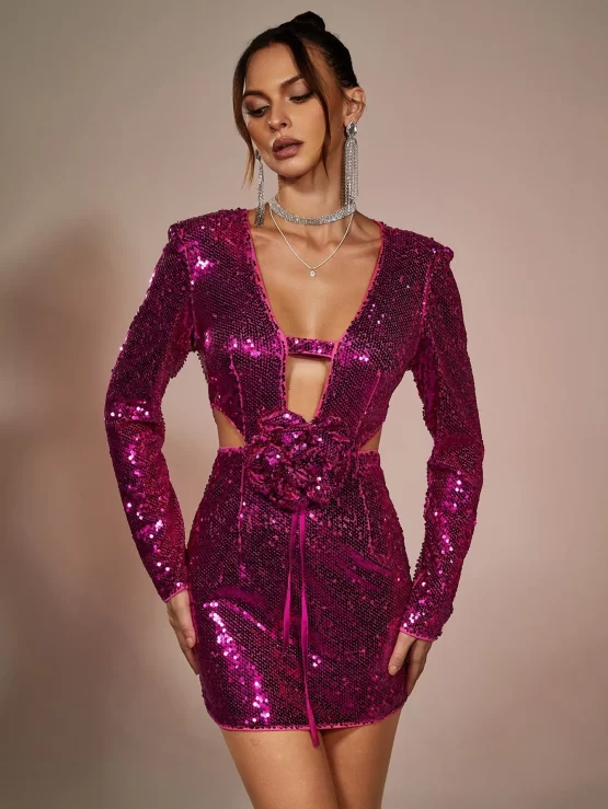 Cut Out Zipper Party Sequin Bodycon Dress