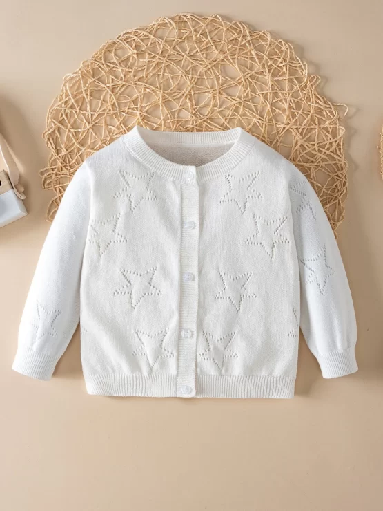 Baby Button Front Star Pointelle Knit Cardigan
