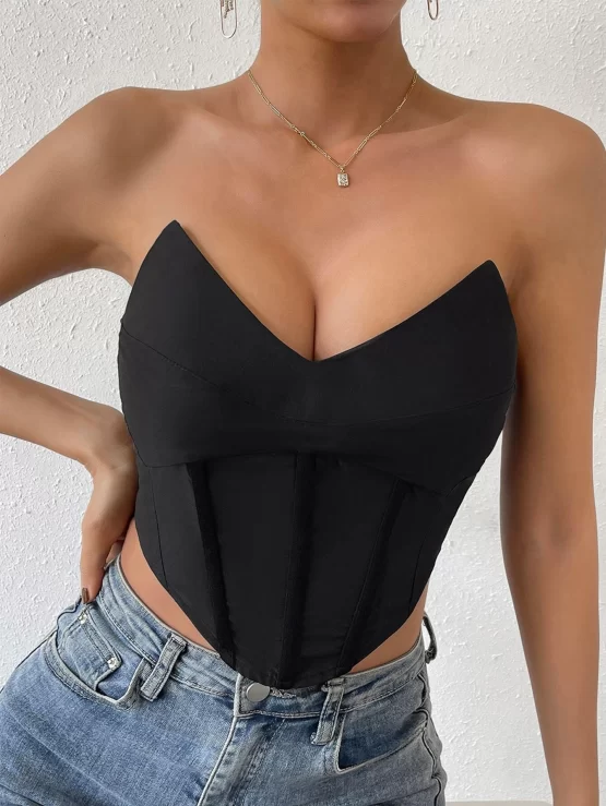 Asymmetrical Hem Backless Tube Crop Top