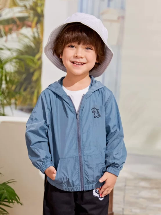 Toddler Boys Cartoon Graphic Zip Up Wind Hooded Jacket