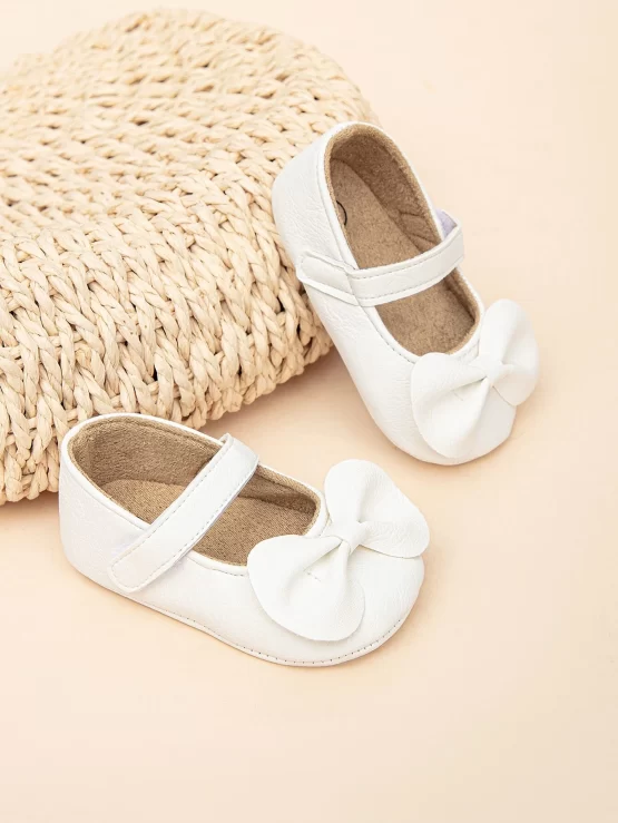 White Outdoor Mary Jane Flats For Baby Bow Decor Flats