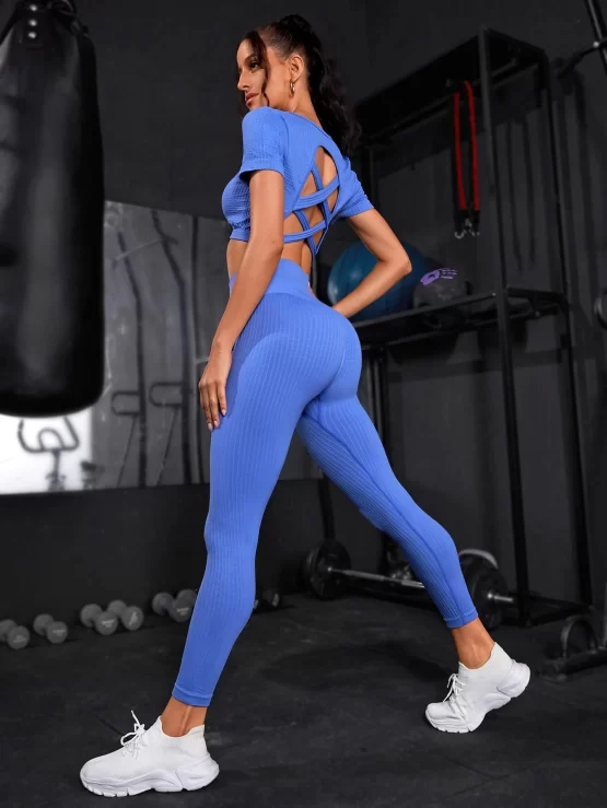 Plain Seamless Criss Cross Back Sports Set