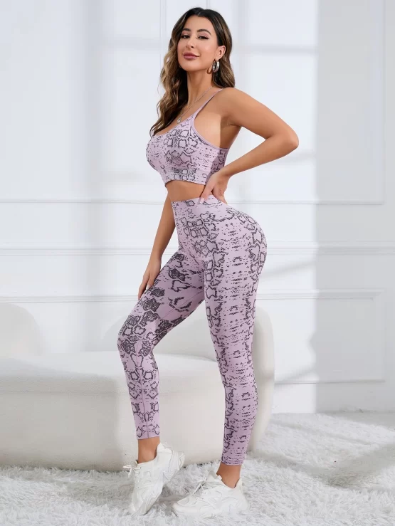 All Over Print Criss Cross Backless Wideband Waist Sports Set